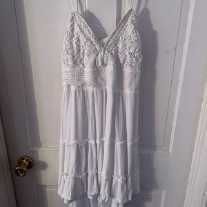 White boho high low, low back strappy tie cotton and lace cute.